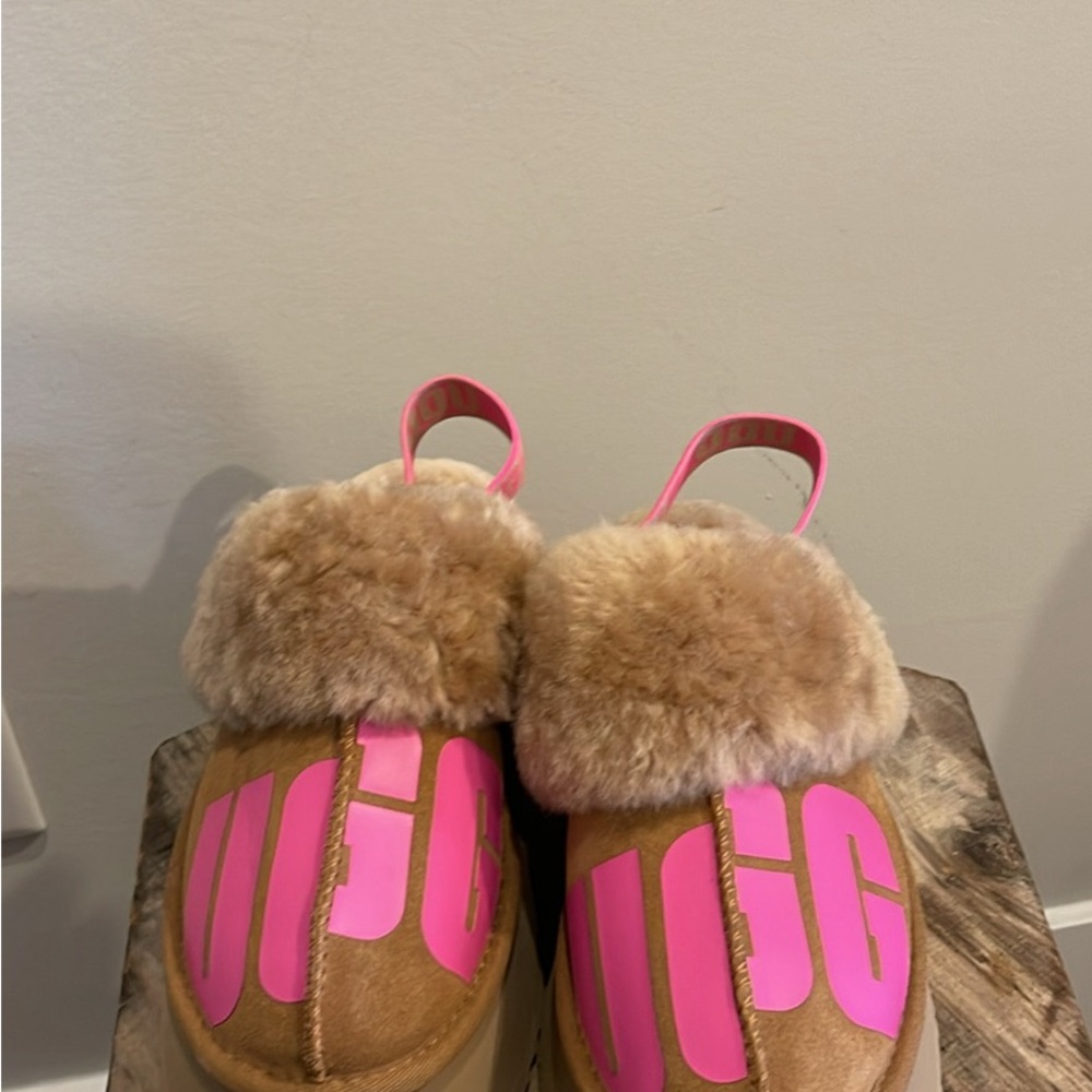 UGG Tan and Pink Platform Slippers